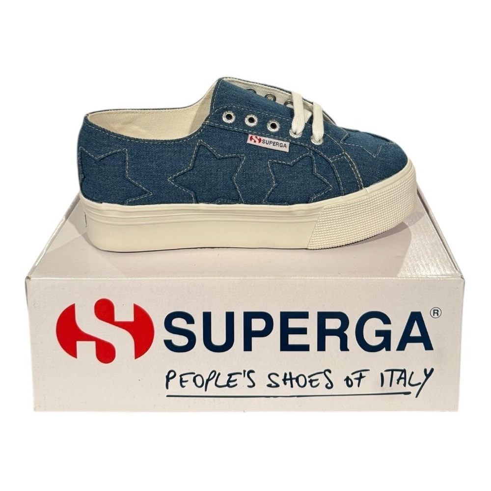 SUPERGA x LIZZY Denim Patch Star Low Top Platform Sneakers Size 7.5 NEW